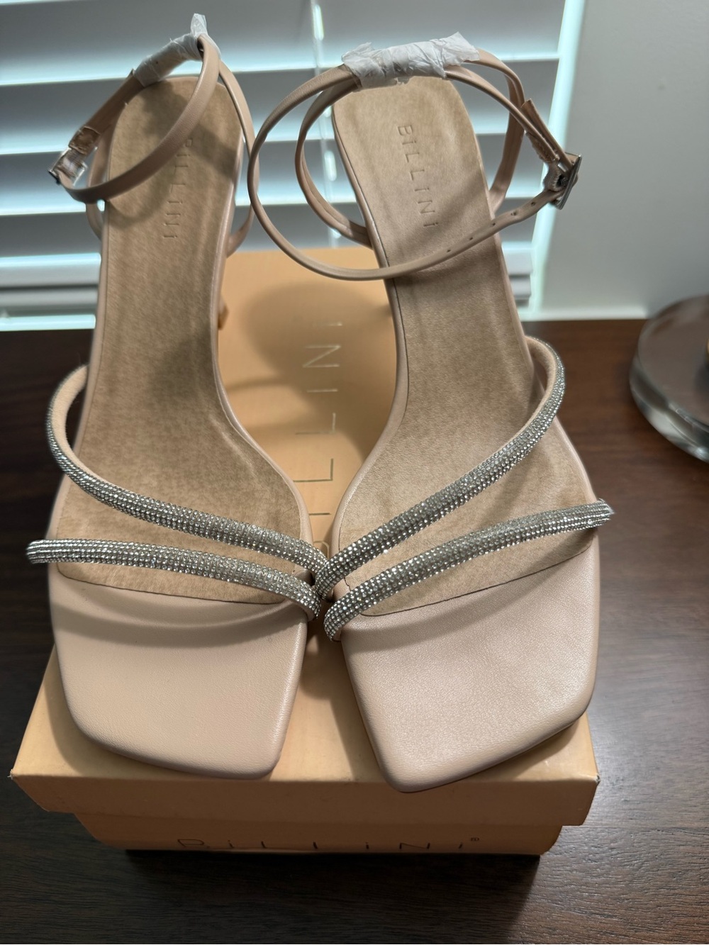 Bellini Blush Strappy Rhinestone Ankle-Heel Sandals (New Never Worn)!!!